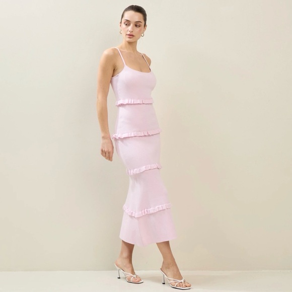 Boutique Blush Pink Tiered Ruffle Midi Dress – Size Small – NWT - Picture 3 of 5